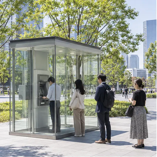 日本のATMに並ぶ人々